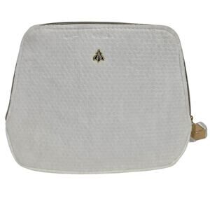 GUERLAIN WOMEN'S WHITE PLUSH MAKEUP BAG WITH CREAM COLOR SATIN LINER